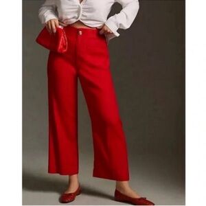 Anthropologie The Colette Linen Crop Wide Leg Pants Maeve Magic Red 29